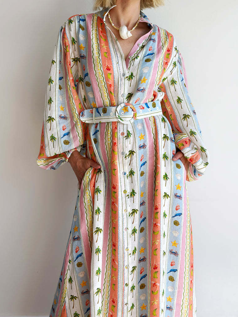 Europe and the United States cross-border 2025 new independent station AliExpress personality cardigan casual fashion belt linen long dress