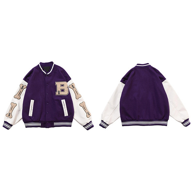 Picture of European and American Fashion Brand Hip-Hop Flocking Printed Baseball Suit Jacket Men's Street Loose PU Leather Stitching Jacket Women's Instagram Style Autumn