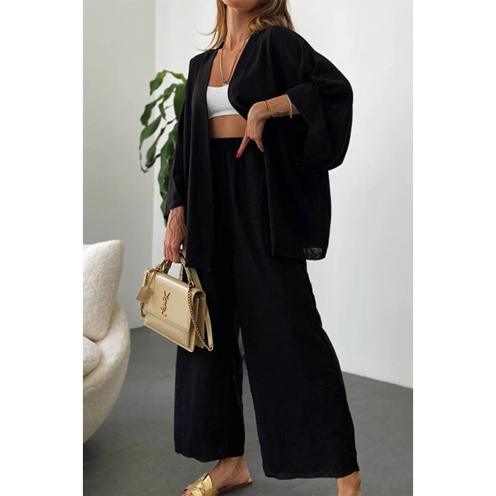 Picture of 2024 Foreign Trade Cross-border New Women's plus size Wide-leg Pants suit Solid Color Loose Casual Elegant Two-piece Set for Women
