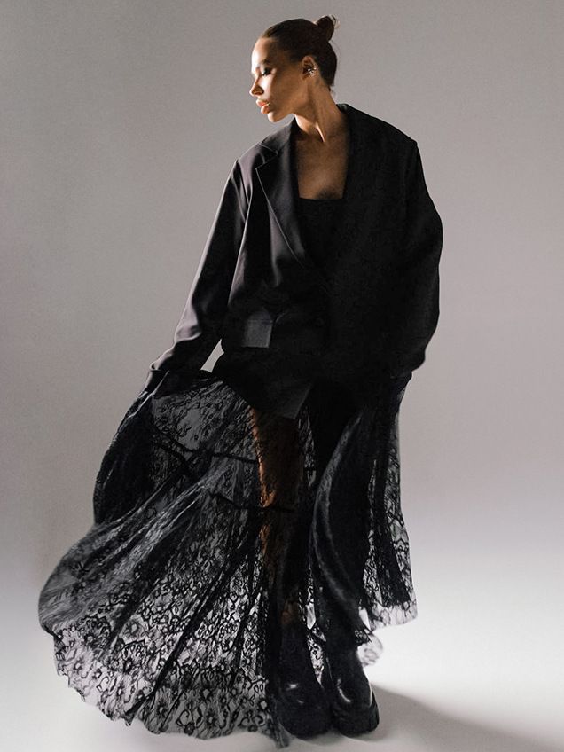 Picture of Sexy Lace See-Through High-Waist Commuter Black Skirt for Women Summer 2025 European and American Fashion Mesh Long Skirt Wholesale