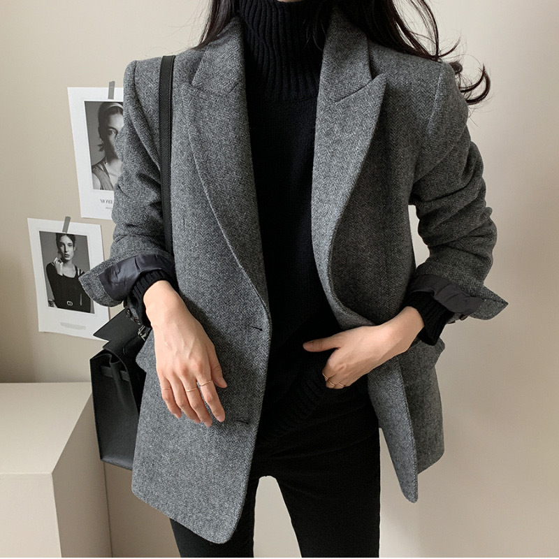 Picture of Popular Slimming Large Size Acetate Mid-Length Suit Collar Windbreaker for Women Commuting Temperament Cross-Border Supply Factory Direct Sales