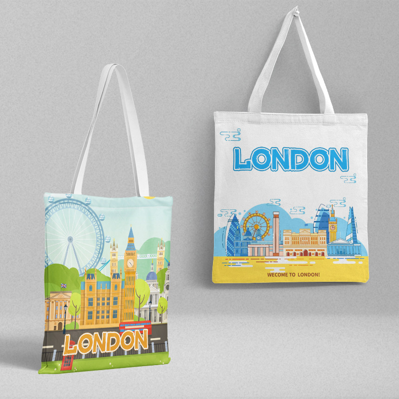 London Canvas Bag 36x 39cm UK City Travel Commemorative Shoulder Bag Handbag Ins Style Shopping Bag