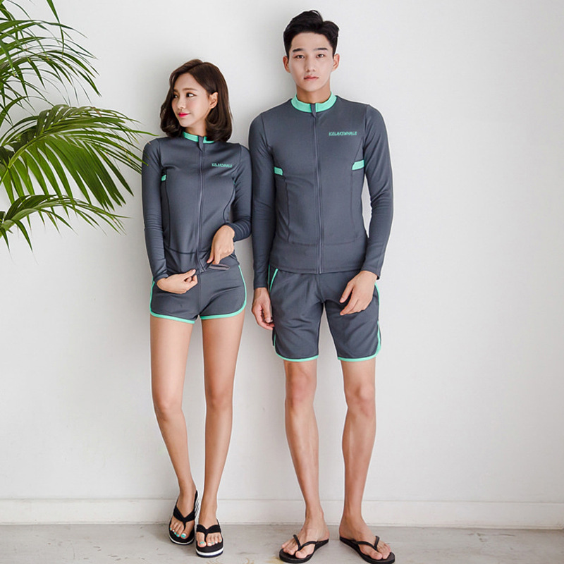 Picture of Korean Couple Diving Suit Women's Jellyfish Suit Men's Snorkeling Suit Long-sleeved Swimsuit Quick-drying Surfing Split Sunscreen Diving Suit