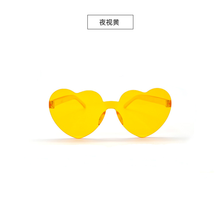Picture of New love sunglasses jelly color frameless heart-shaped conjoined glasses dazzling color heart sunglasses