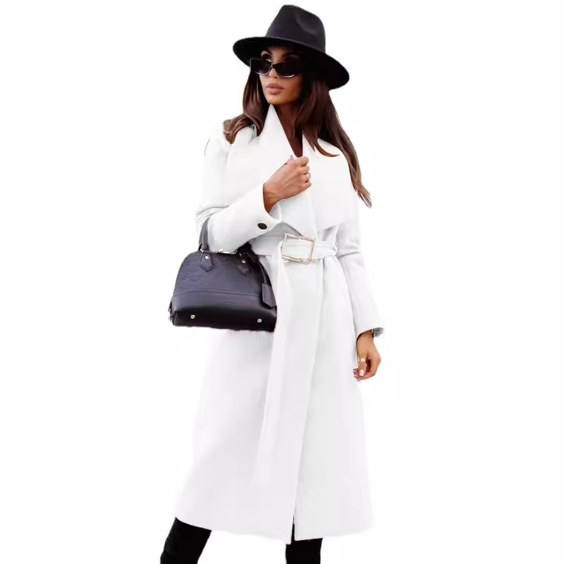 Picture of 2022 independent station wish Amazon new autumn and winter simple long sleeve button v collar strap wool coat women's clothing