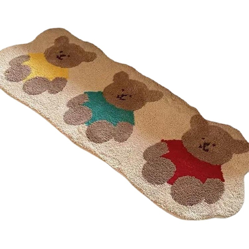 Cute Bear Cartoon Cashmere Carpet Bedroom Children's Room Thickened Plush Bedside Blanket Room Interval Cool Foot Mat