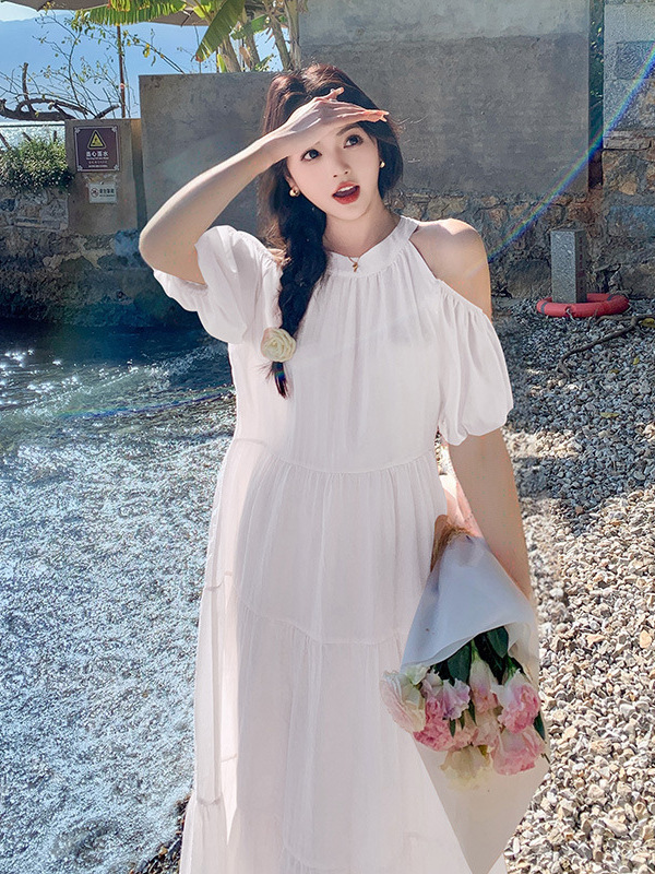 Picture of Internet Popular Style Summer New Shoulder Loose Elegant Lace-up Vacation Fashion dress Women's A1997131