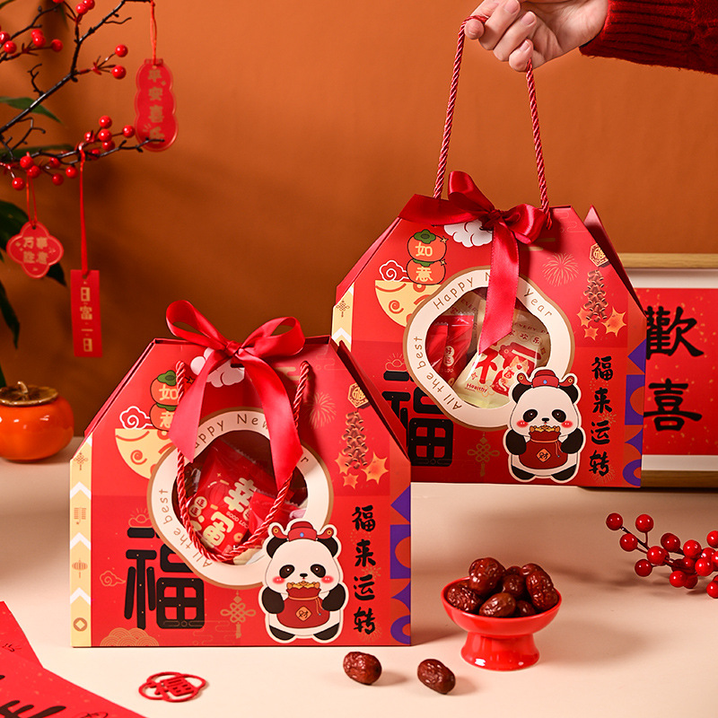 2025 Year of the Snake Snowflake Crisp Packaging Box New Year Biscuit Candy Handbag Box Baking Nougat Hand Gift Empty Carton