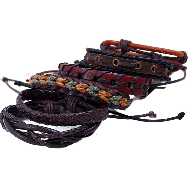 European and American men's retro woven cowhide bracelet DIY six-piece multi-layer bracelet cross-border jewelry source manufacturers