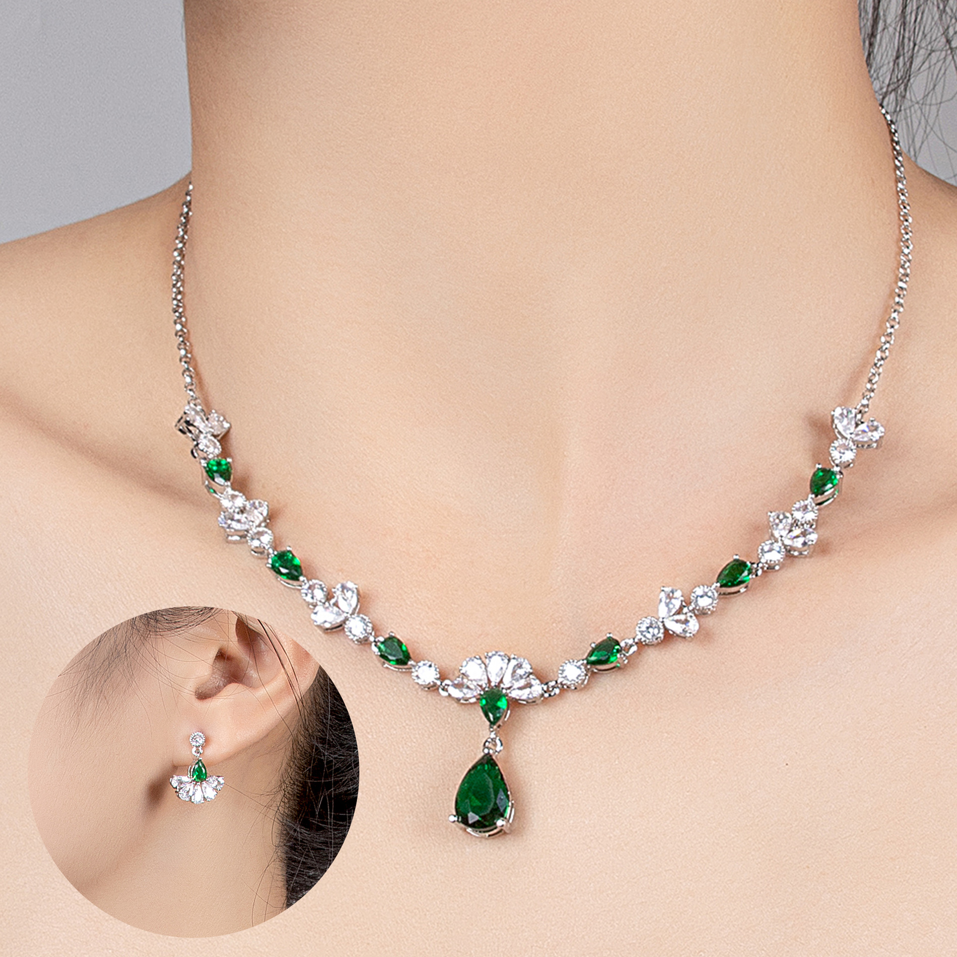 Cross-border eBay bridal zircon jewelry suit butterfly ethnic style celebrity earrings necklace female Yiwu manufacturers supply