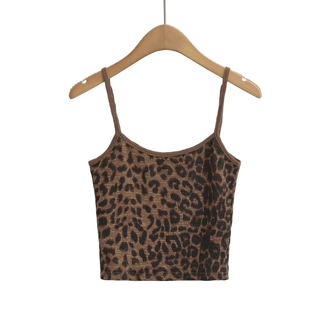 Hot Girl Adjustable Shoulder Strap Leopard Print Sling Women's 2023 Summer Stretch Slim-fit Short Backless Camisole Vest