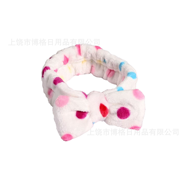 Picture of Korean Style Cute Dot Striped Headband Bow Hair Band Plush Hair Accessories Face Wash Hair Band Makeup Mask