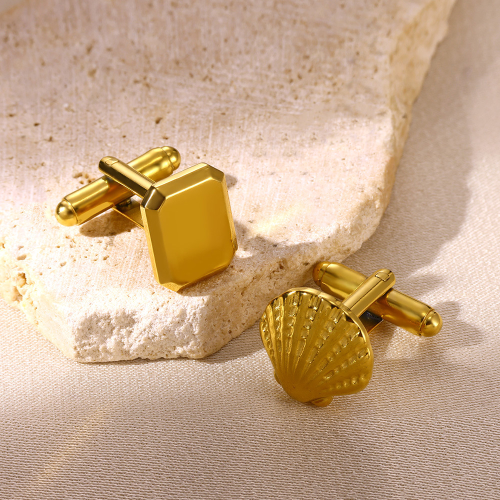 Picture of Cufflinks wholesale stainless steel men's cuffs shell rectangular cufflinks simple creative logo blank cufflinks wholesale