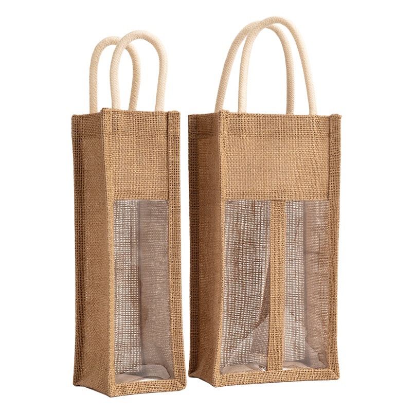 Red wine bag spot wine gift bag transparent linen handbag single and double liquor packaging bag wholesale