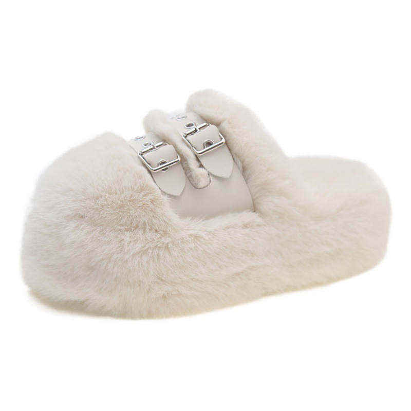New style closed toe woolen slippers women's Korean-style 7cm thick-soled warm plush shoes comfortable home flat woolen slippers