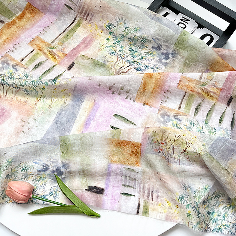 Tencel Jacquard Fabric Spring Plant Painting New Chinese Style Han Dynasty Cheongsam Dress Fabric 1.0m Price