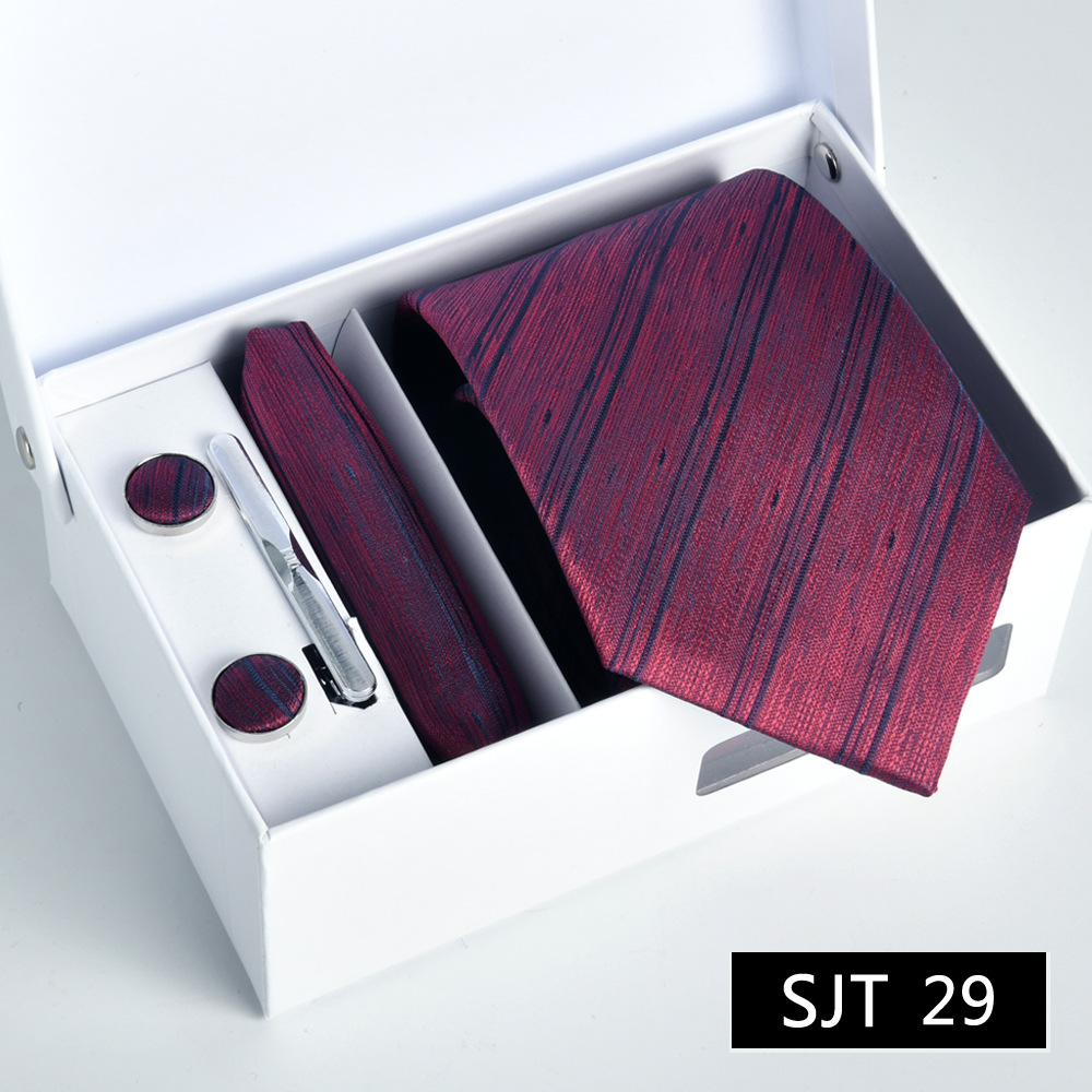 Picture of Tie formal business executive 5-piece gift box wedding = = groom wedding festive wine red in stock new