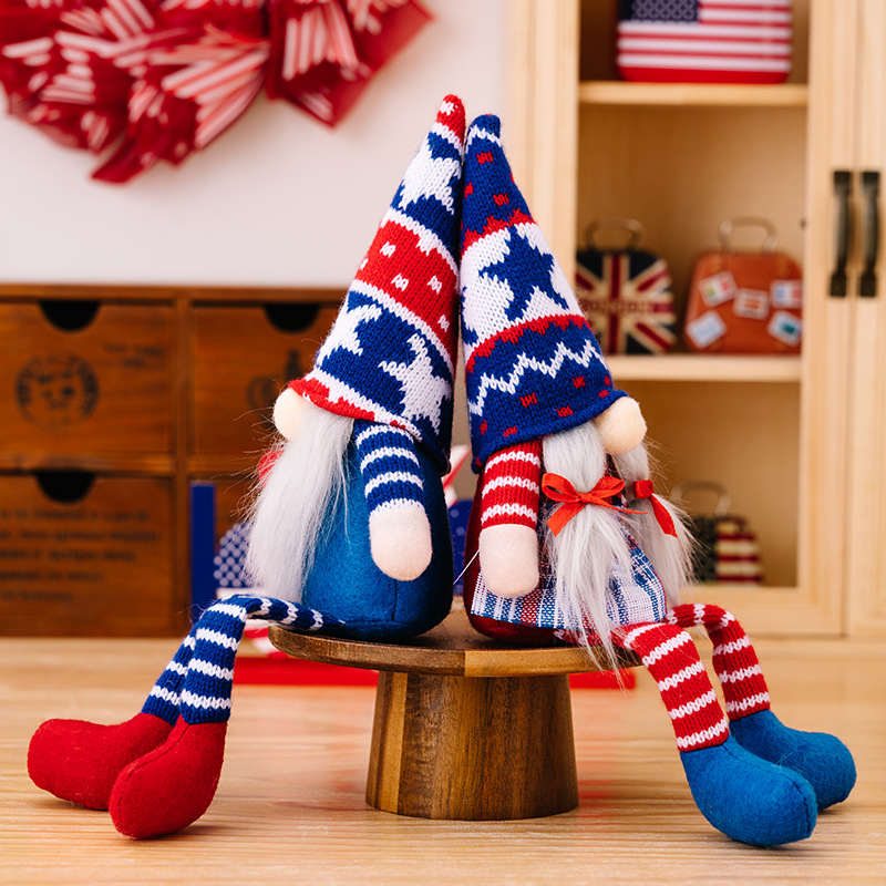 Haube New Independence Day Decoration American Holiday Gnome Ornaments Dwarf Knitted Hat Hanging Legs Rudolph Doll