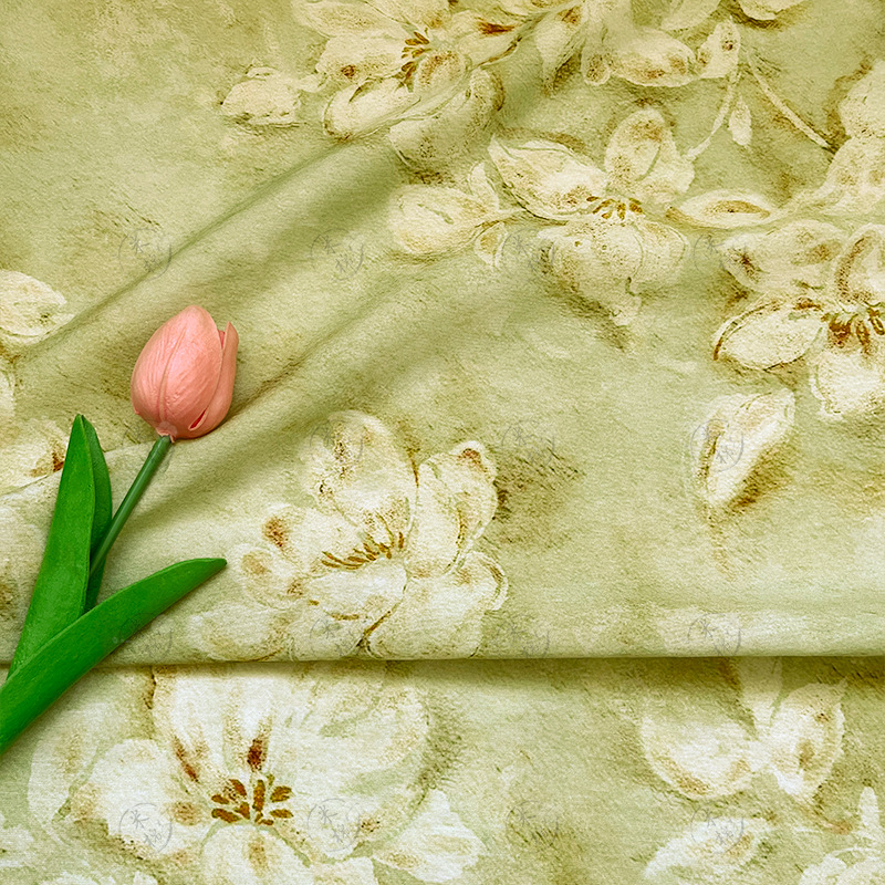 Light green vintage floral silk digital printed fabric new Chinese cheongsam dress top Hanfu fabric brocade cotton fabric
