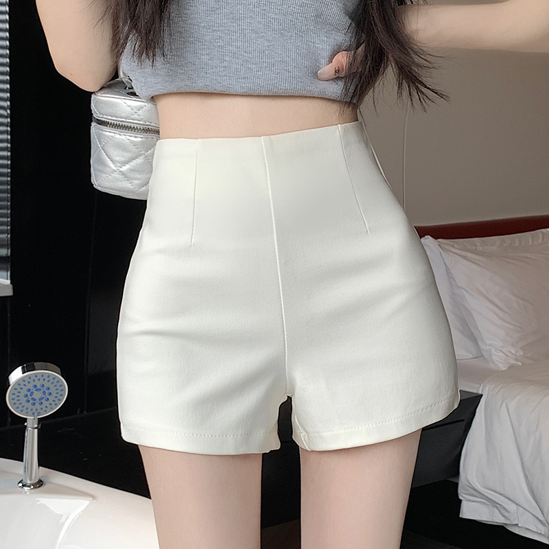 High-Waisted Slimming Anti-Exposure Petite Hot Pants Tight Summer Leggings A-Line Outer Shorts Women's White Suit