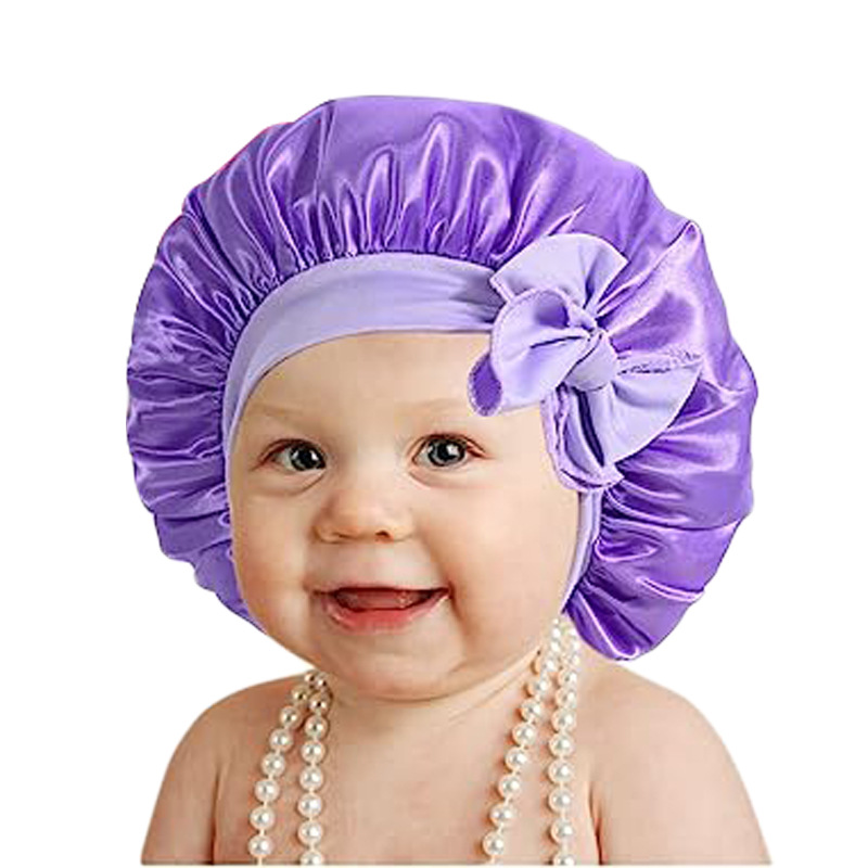 Picture of Children's milk silk ribbon headscarf hat baby satin nightcap knotted shower cap JDKB-21B