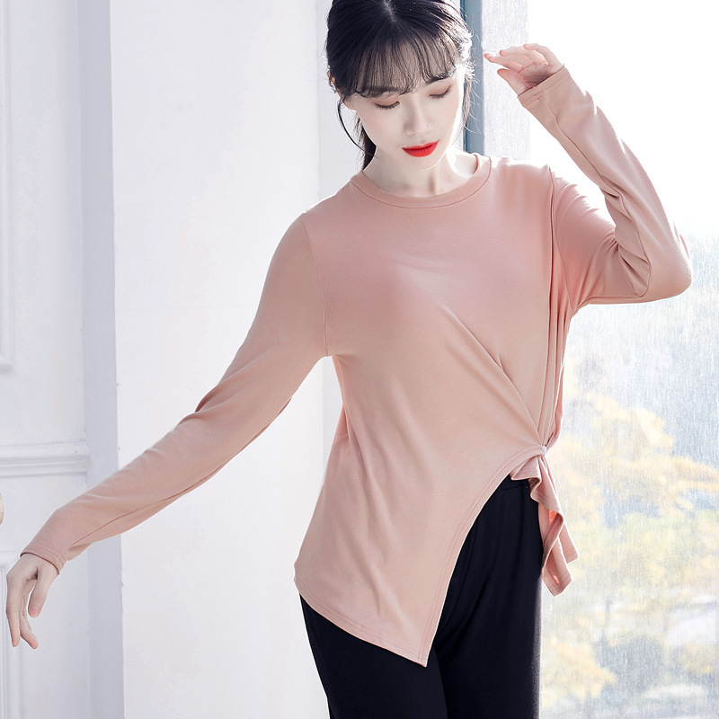 Picture of Buttoned Ethnic Square Jazz Training Top for Adults, Modern Dance Practice Clothing for Women, Versatile Solid Color