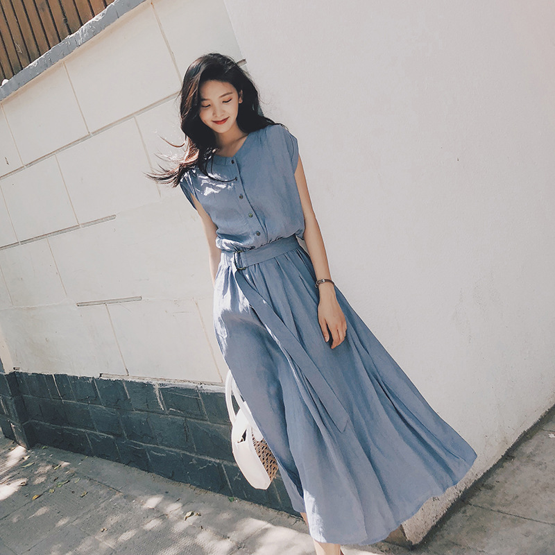 Chiffon dress Women's Summer 2024 New Popular Korean Style Elegant Skirt Fairy French Niche Over-the-Knee Long Skirt