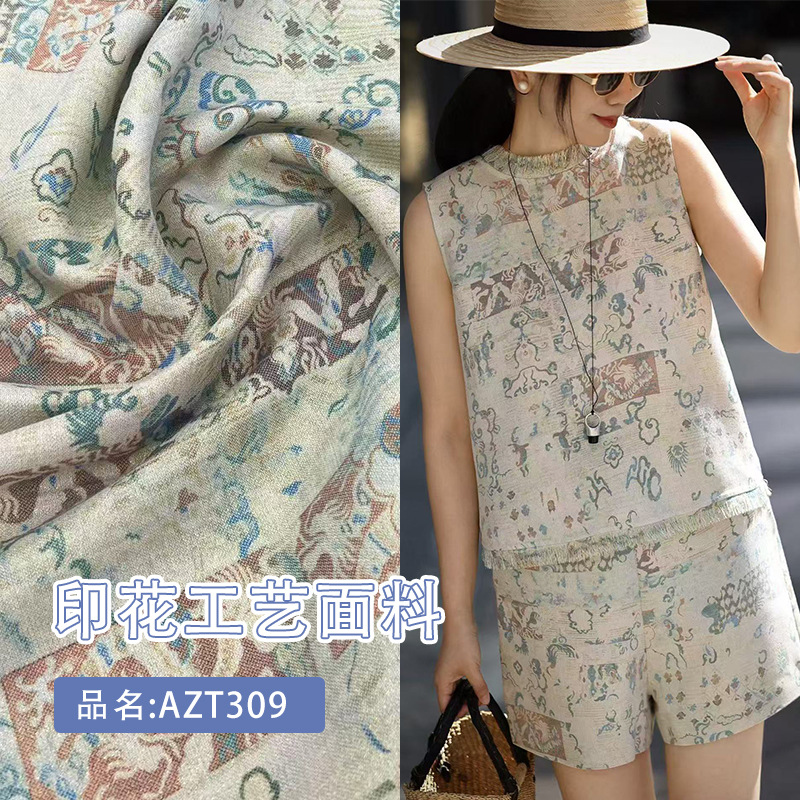 Chinese Style Jacquard Printed Rayon Fabric Chinese Style Shirt Skirt Clothing Fabric Summer Designer DIY Fabric