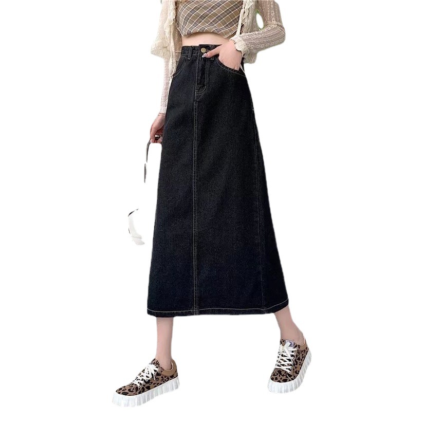 High Waist Denim Skirt Women's Autumn Thin 2023 New Slimming High A- line Mid-length Hip Skirt