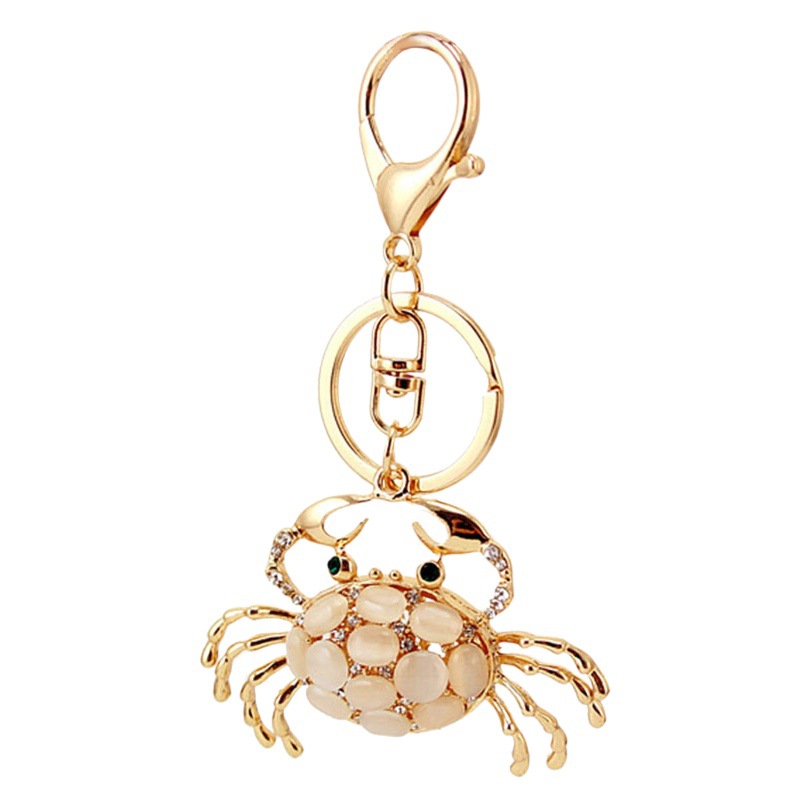 Creative cute cat's eye stone crab car metal key chain key chain metal pendant wholesale small gift 925