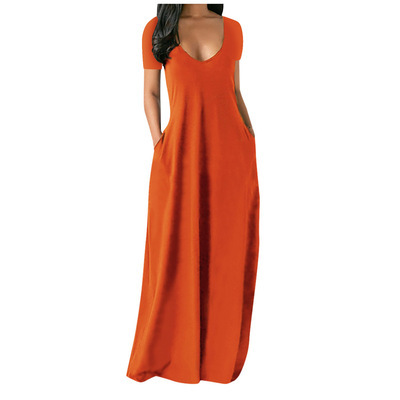 Picture of 2021 Europe and the United States summer cross-border foreign trade new plus size women's solid color dress sexy deep V short sleeve dress