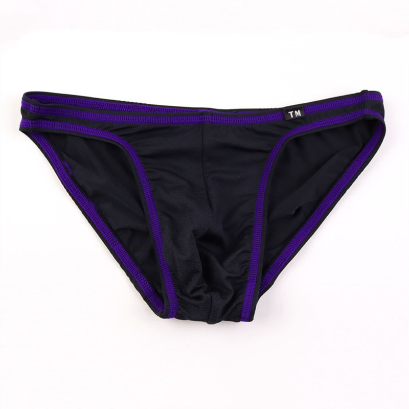 New Men's sexy big bag briefs men's color matching low waist breathable silky candy color underwear