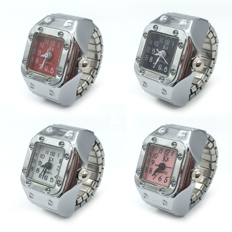 Factory Hot Sale Mini Fashion Alloy Silver Case Finger Watch Size Digital Men and Women Couple Ring Watch Wholesale