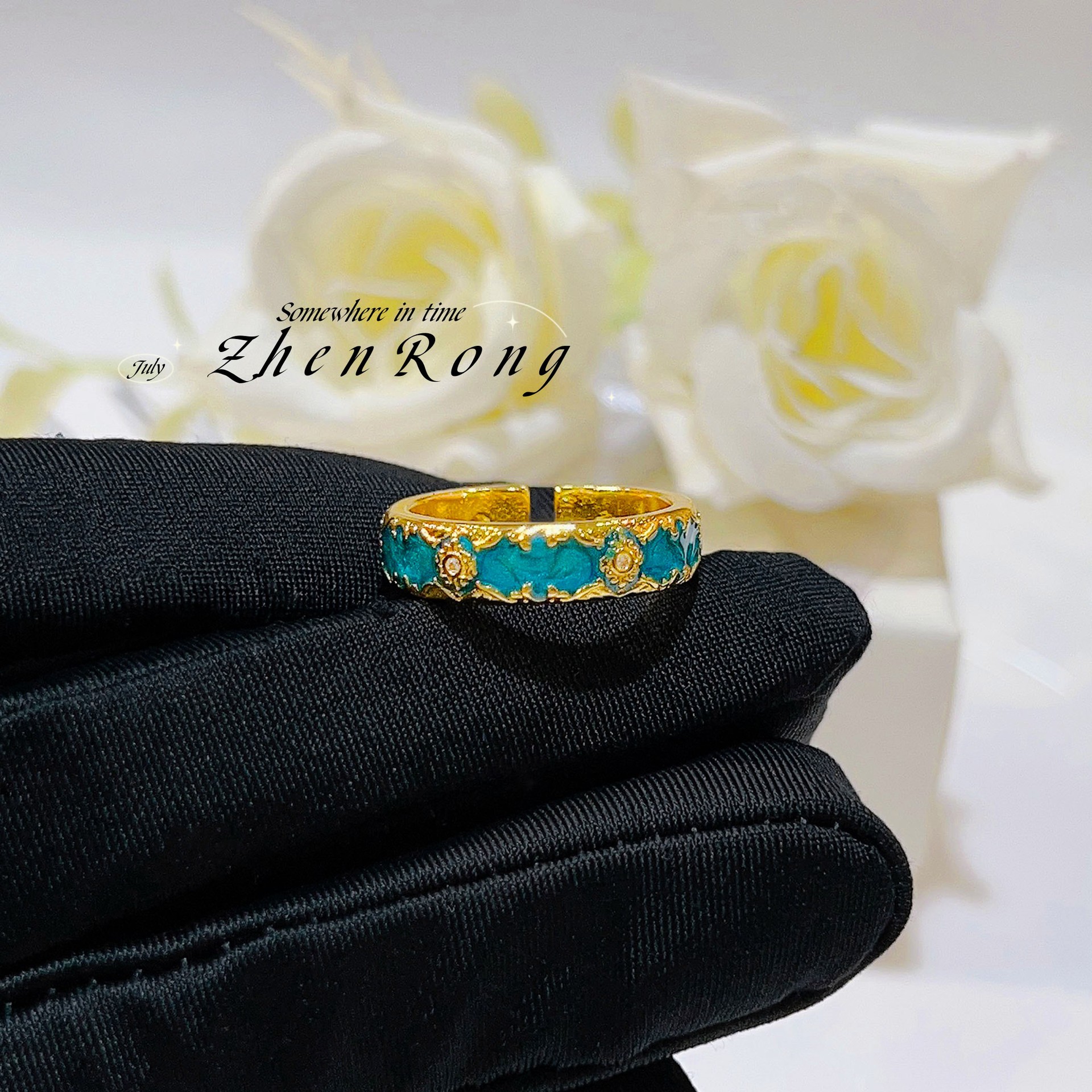 Small group enamel craft pattern beautiful design sense advanced exquisite fairy temperament only take green enamel ring