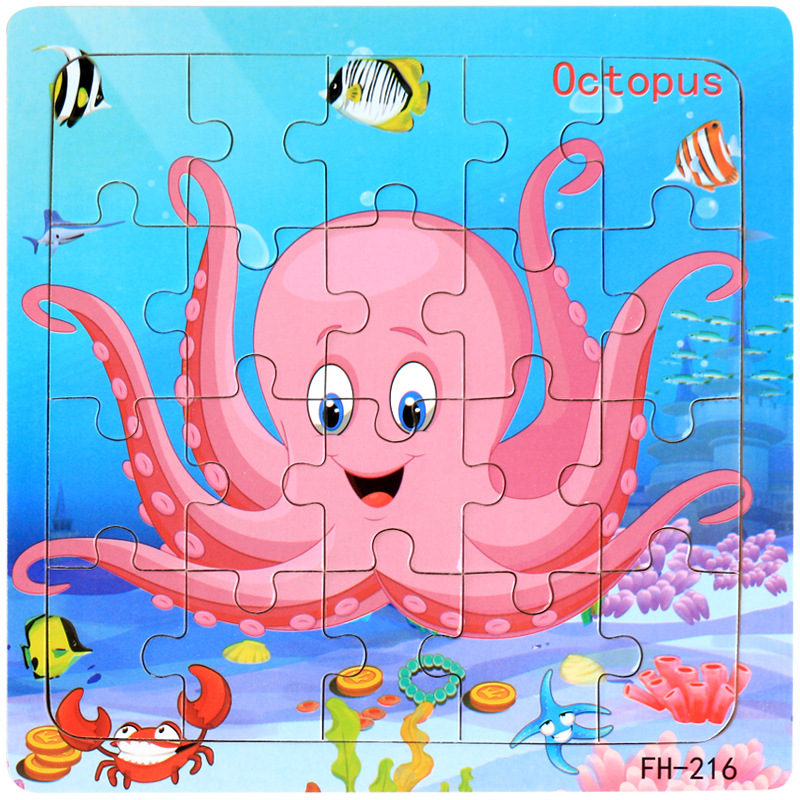 Picture of 20 Pieces of Wooden Kidsren's Intellectual Toys, Wooden Puzzles, Cartoon Animals, Street Stall Toys, Factory Direct Supply