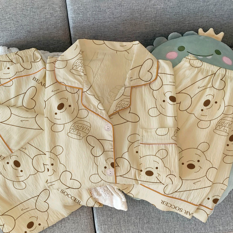 Korean cartoon Winnie the Pooey short-sleeved pajamas women's summer new cute girl's home clothes three-piece set real shot wholesale