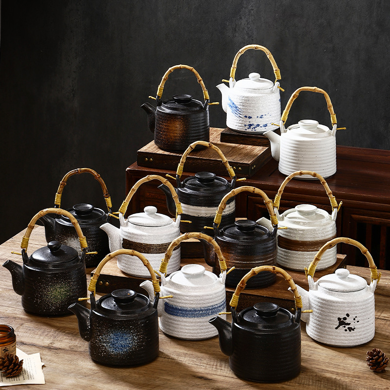 Tie Pot Japanese Style Vintage Ceramic Teapot Tea Set Household suit Water Cup Sushi Restaurant Commercial Teapot
