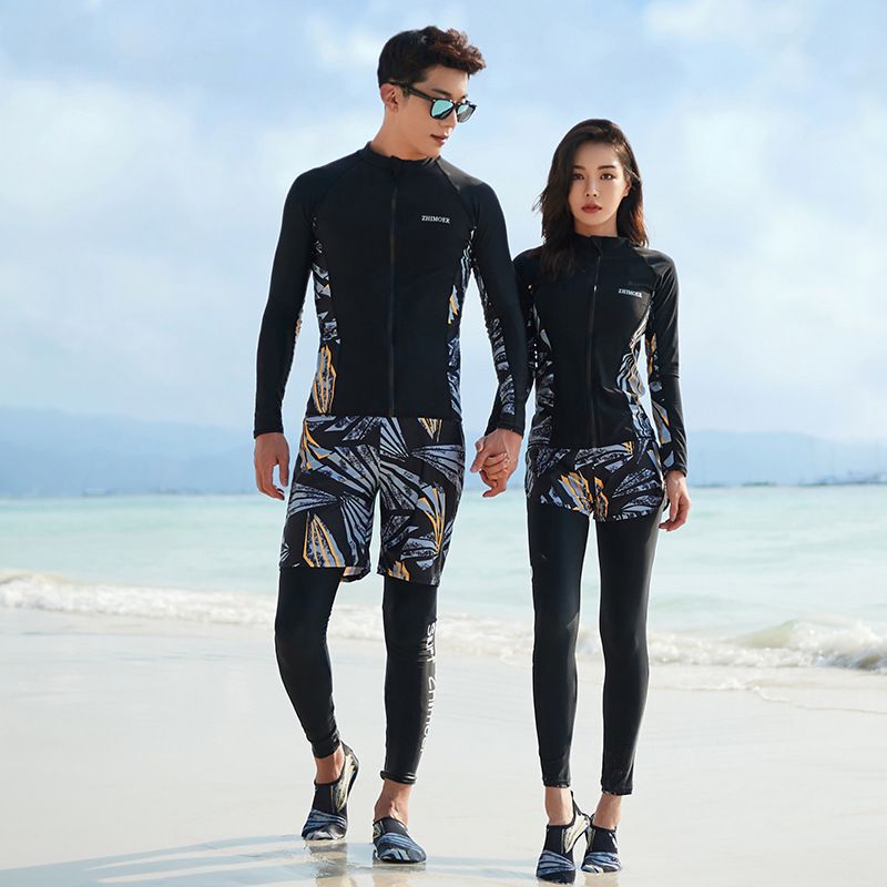 2022 New Couple Diving Suit Split Long Sleeve Sun Protection Swimsuit Conservative Sports Surfing Snorkeling Zipper Swimsuit
