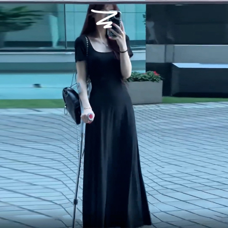 Summer New Dress Slimming Short-Sleeved Elegant Mid-Length Skirt for Women 2025 New Slim French Waist Dress