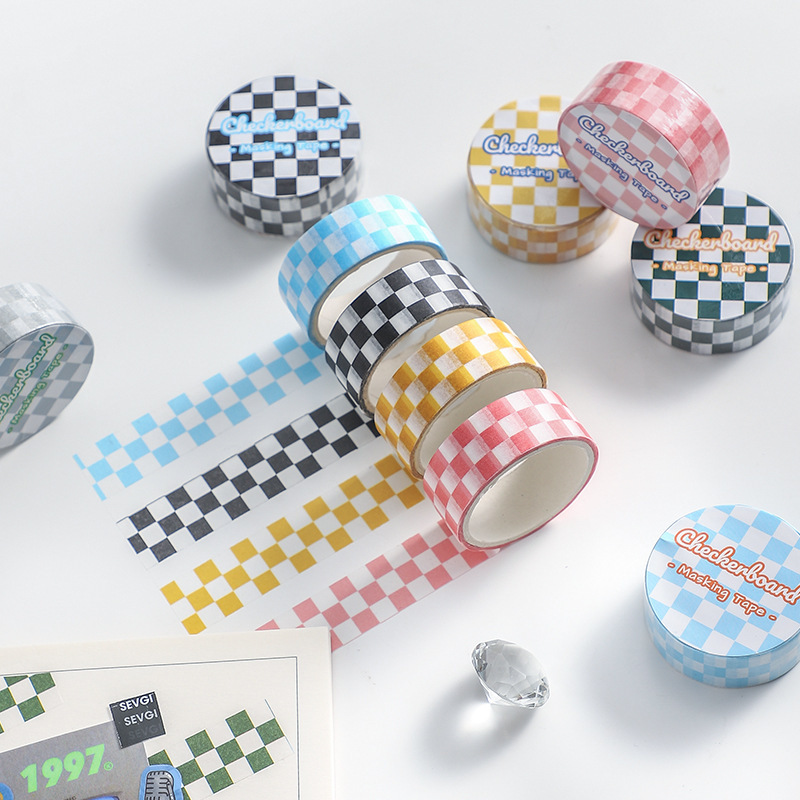See Eslite checkerboard series and paper tape fresh check diy Paper creative stickers hand account material stickers 6