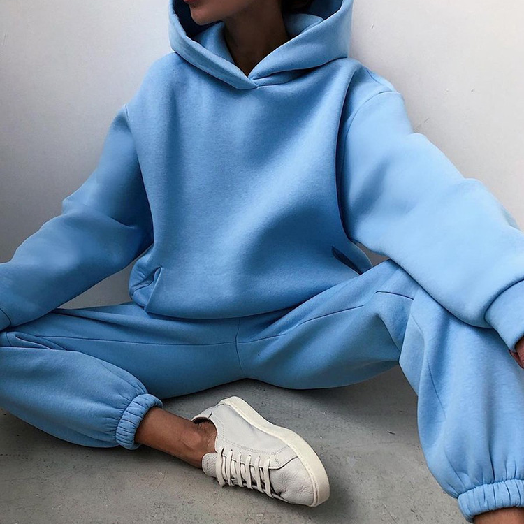 Cross-border Autumn Amazon European and American Women's Solid Color Casual Fashion Trousers Thickened Long Sleeve Hooded suit