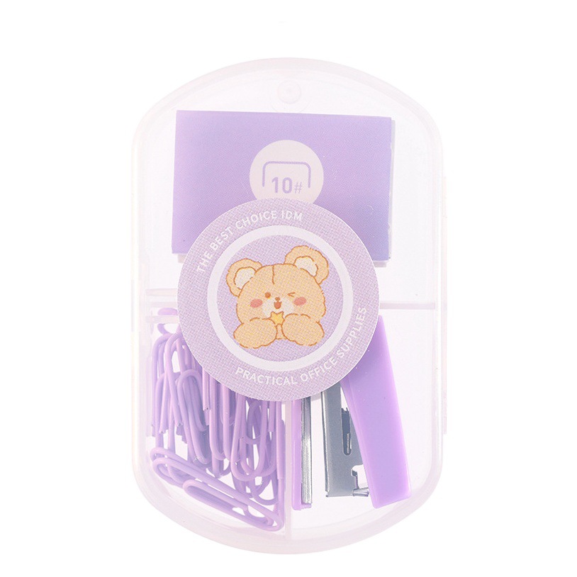 Factory direct supply macaron color paper clip stapler student stationery set creative Thumbtack binding combination