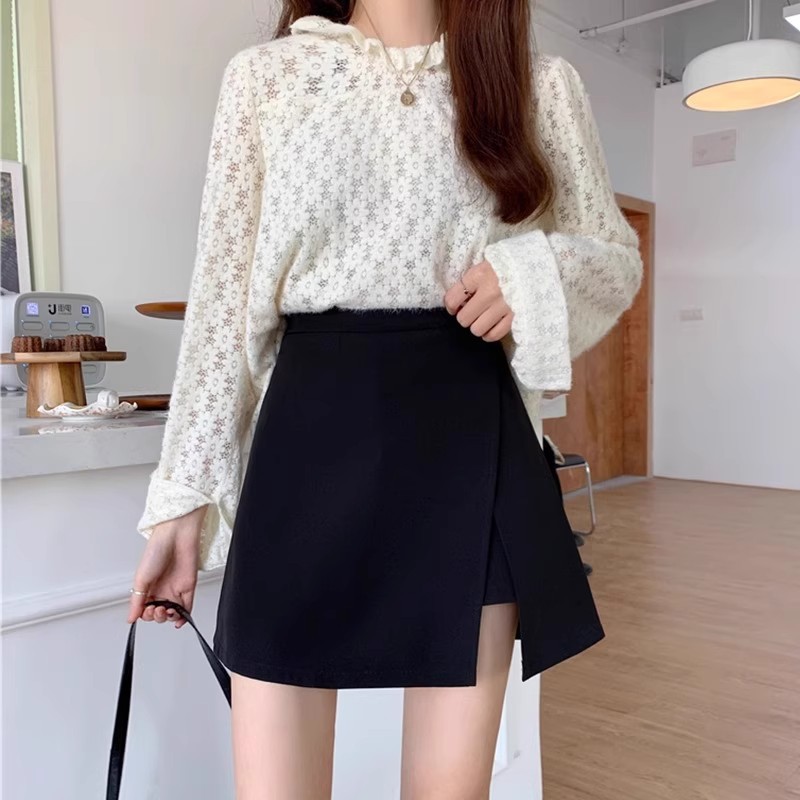 plus size Black Split Skirt Spring and Summer 2024 Chubby Sister High Waist Slimming Short Skirt Anti-glare A- line Skirt Pants for Women