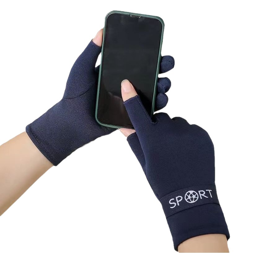 Autumn and winter thickened fleece-lined two-finger touch screen gloves students writing warm gloves outdoor sports riding gloves