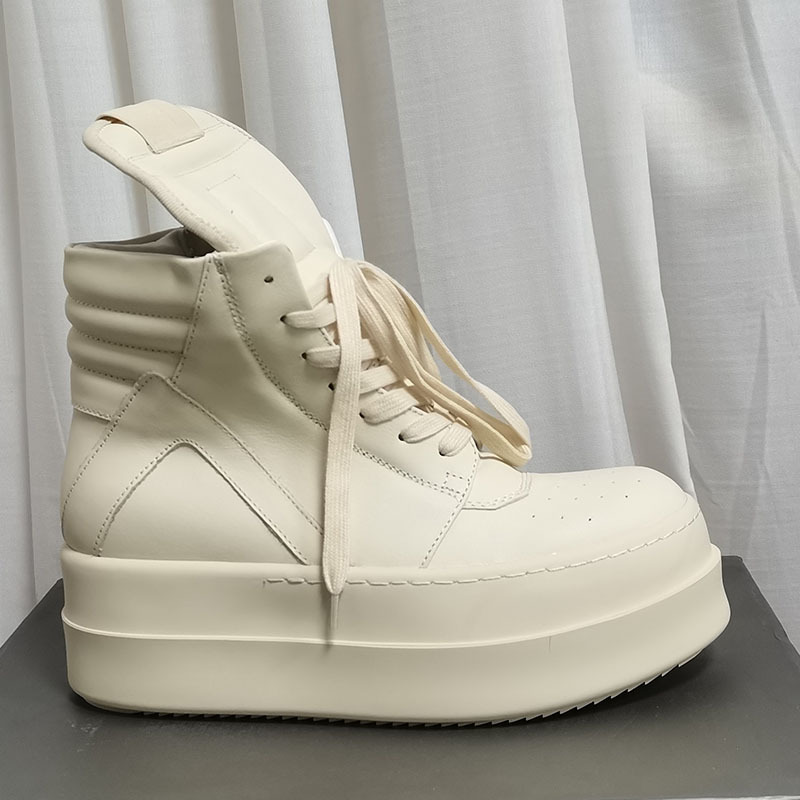 Men's Shoes Autum 2025 High-Top Cowhide Casual Inverted Triangle Thick Sole Increased Round Toe Lace-Up Wear-Resistant Sneakers for Men