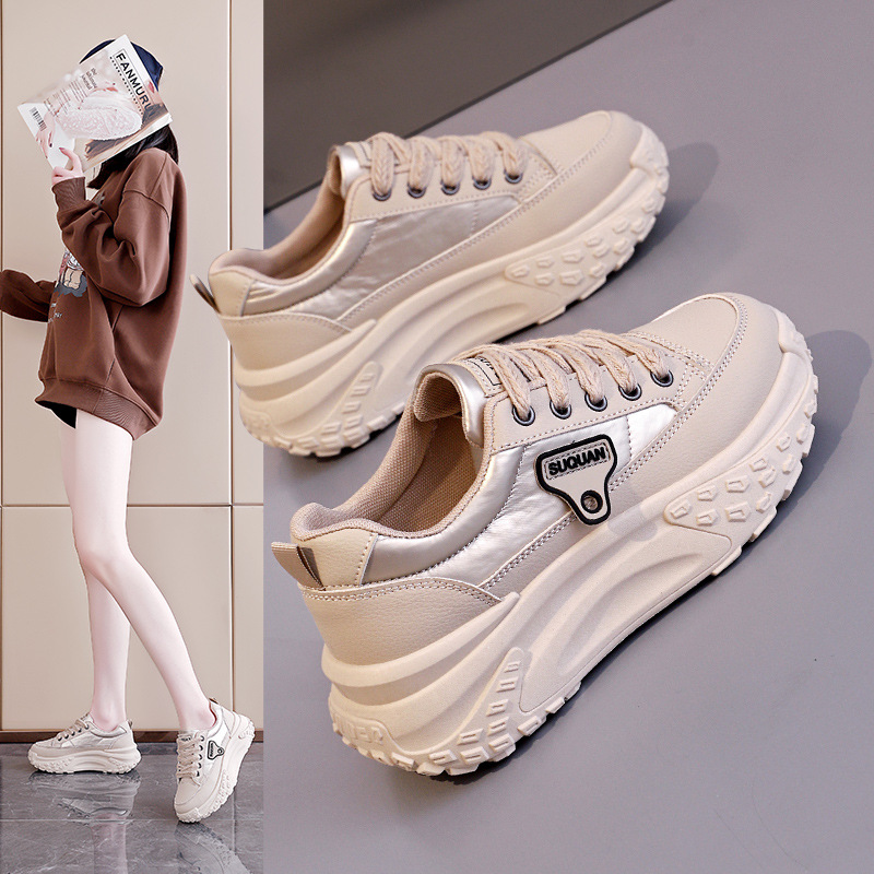 Thick Sole White Shoes Women's 2025 Spring New All-match Sports Casual Board Shoes Female Student Torre Shoes K6721