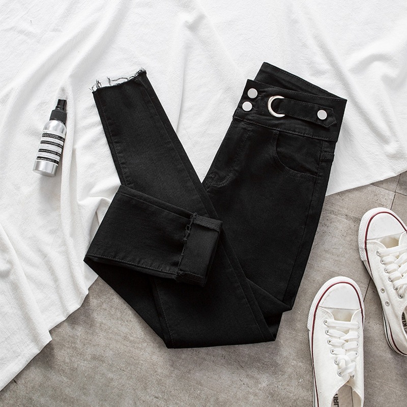 Picture of High Waist Jeans Female Student 2021 Summer New Slim Tight Stretch Foot Edge Cropped Pencil Pants