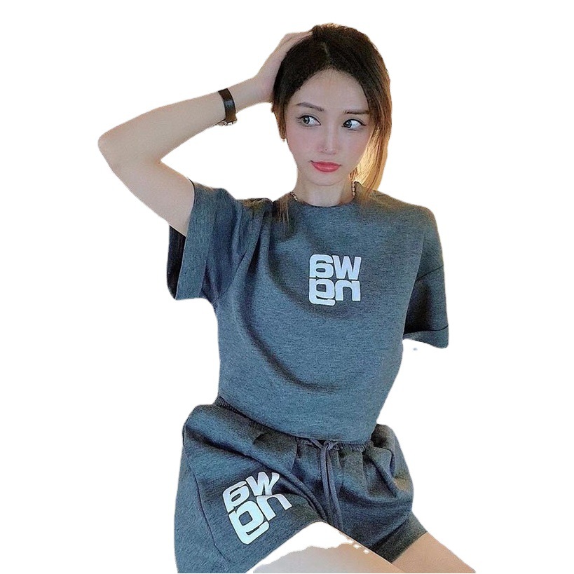 2022 Spring and Summer New Korean Style Casual Sports Suit Women's Short Top Loose Slim Student Running Two-Piece Set