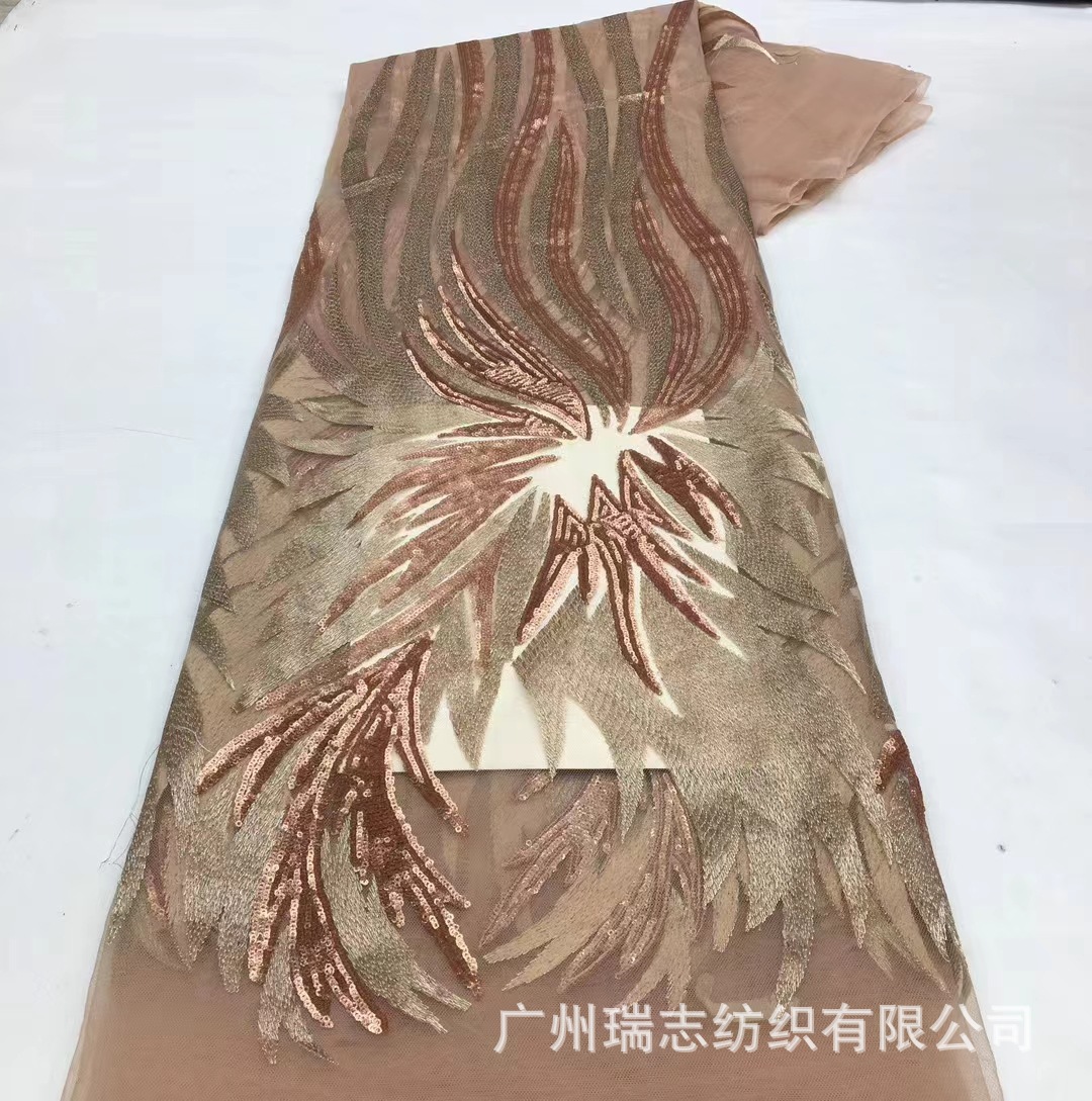 Spring and Summer new two-color matte sequined lace fabric elegant stage catwalk performance clothing cheongsam evening dress fabric
