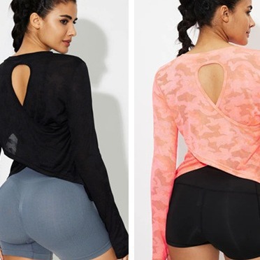 European and American Cross-Border Yoga Long-Sleeved Hollow Beautiful Back Mesh Breathable Sports Fitness Yoga Clothing Tops for Women in Autumn